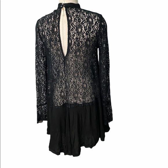 Free people black lace sheer long sleeve sz- small - Picture 3 of 5
